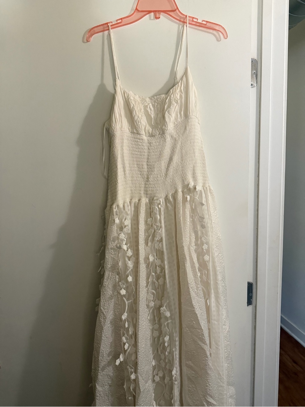 Maeve by Anthropologie Ivory Spaghetti Strap Maxi Dress with Floral Appliqué